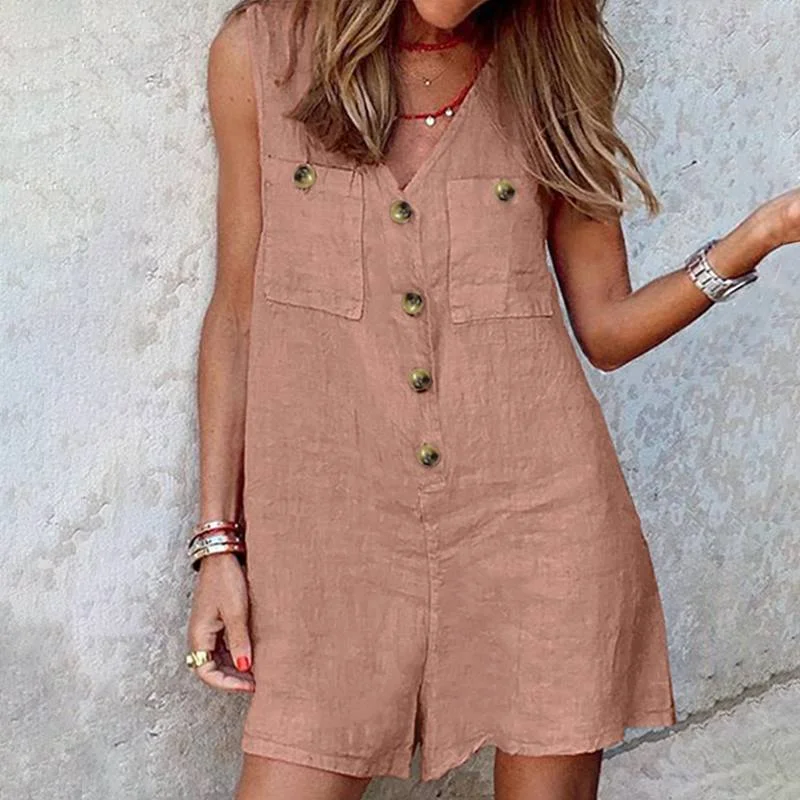 Stylish V Neck Sleeveless Rompers 2022 ZANZEA Summer Women Short Playsuits Casual Solid Loose Jumpsuits Beach Overalls Oversized