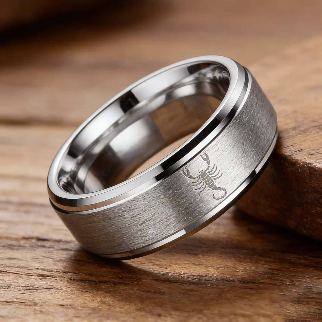 Scorpio Couples Open Steps Tungsten Carbide Rings Sliver Tungsten Wedding Bands for Men and Women 4MM 6MM 8MM
