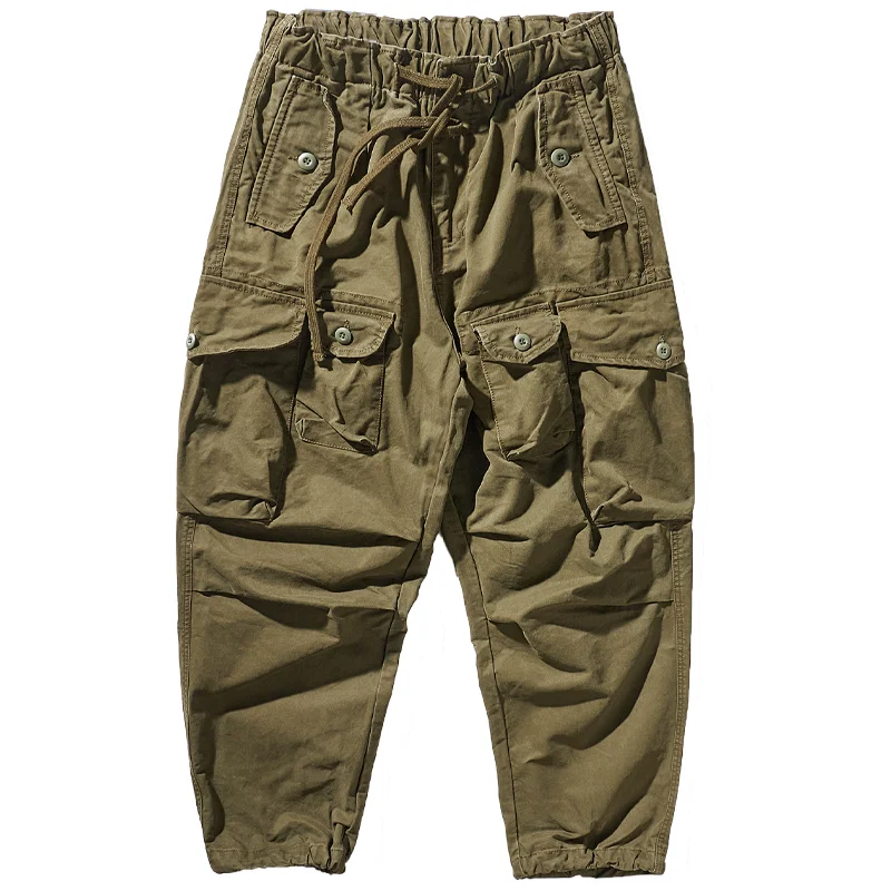Men'S Straight Drawstring All-Match Multi-Pocket Work Pants