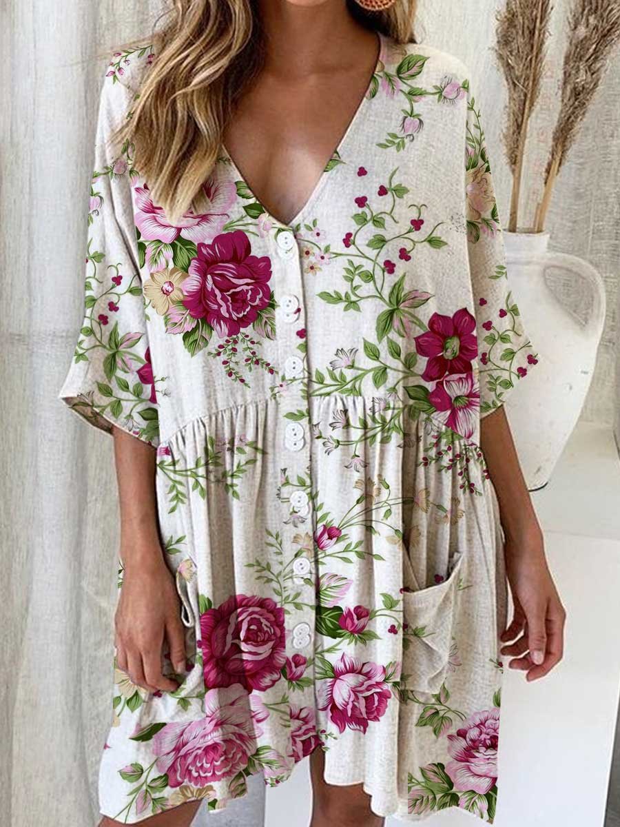 Women's Elegant Simple Rose Floral Pattern Dress