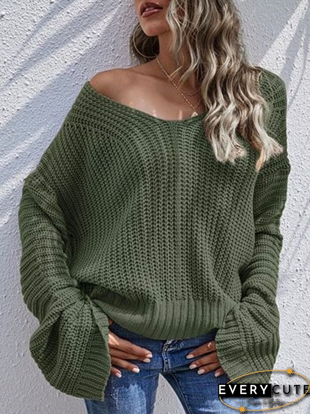 Women Casual Winter Solid Scoop neckline Daily Casual Long sleeve Cotton-Blend Sweater