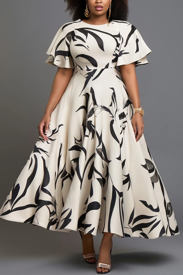 Xpluswear Design Plus Size Churchs White All Over Print Round Neck Flutter Sleeve Short Sleeve Pocket Elegant Midi Dresses [Pre-Order]