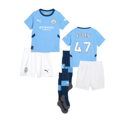 Man City Phil Foden 47 Kids Home Shirt Mini Kit 2024-2025