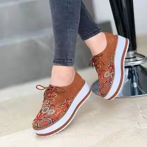 Women's Shoes 2021 Trendy Size 43 Flats Women Casual Platform Shoes Woman Socofy Lace Up Loafers Shoes Zapatillas Mujer