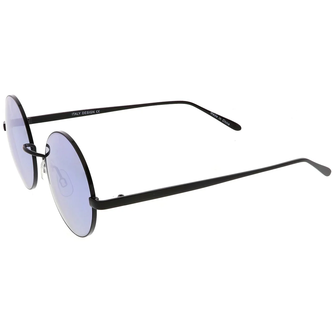 Premium Retro Round glasses With Metal Frame Slim Arms Colored Mirror Lens 52mm