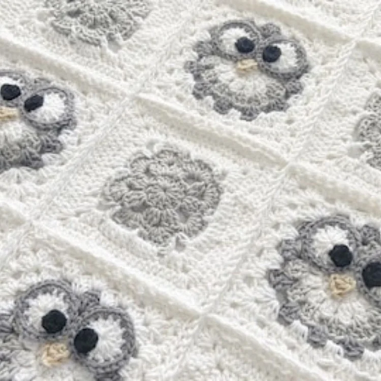 Lulusnow Handmade Granny Square Magnolia Owl Blanket  Crochet Animal Baby Blanket Gifts For Baby 