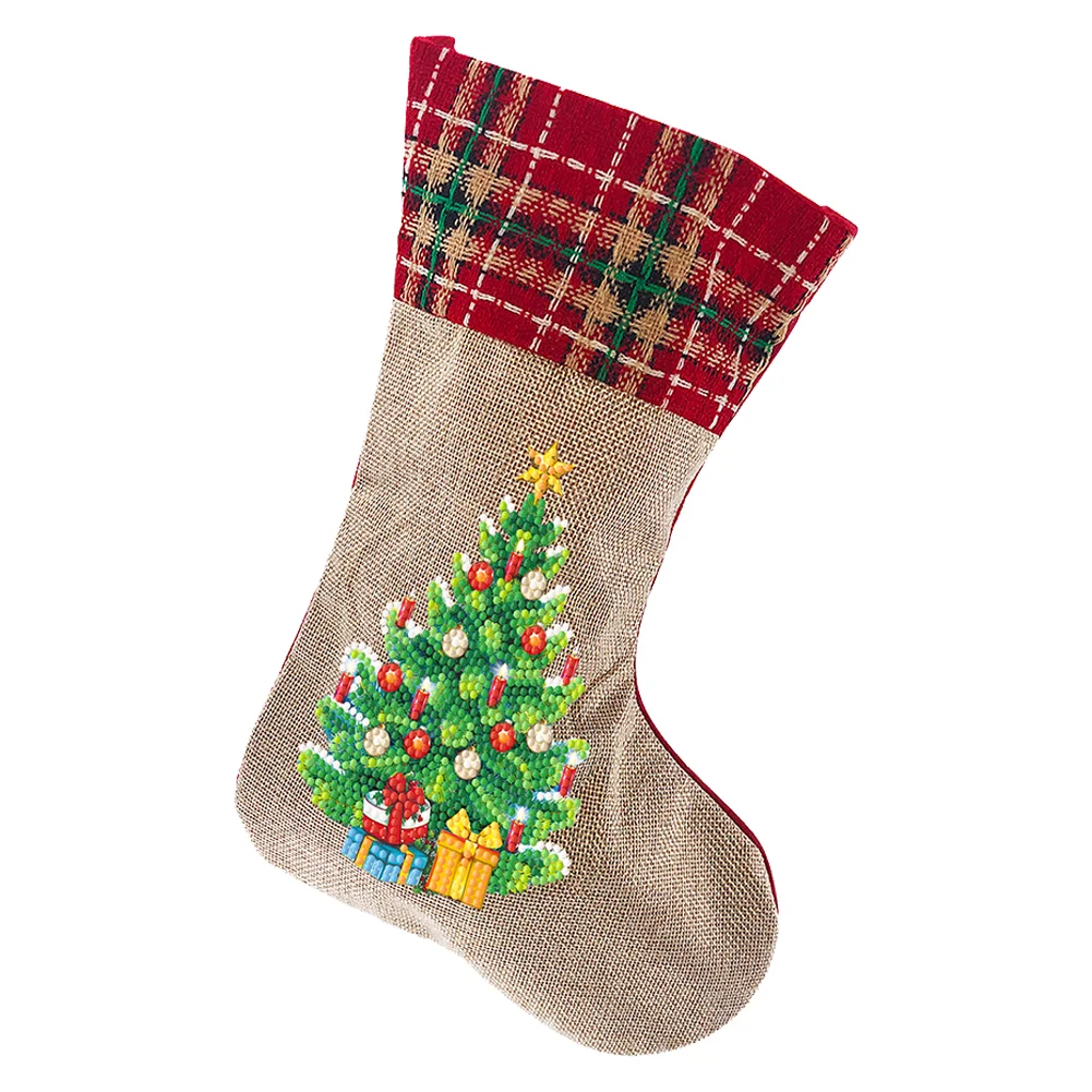 DIY Tree Christmas Socks Decor DIY Diamond Art Kits for Family Party Decoration(20*35cm)