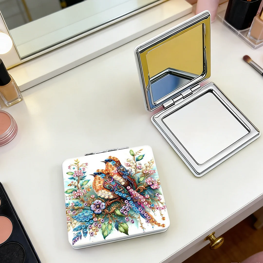 Bird DIY Special Shaped Diamond Painting Compact Mirror Kits Diamond Art Painting Pocket Mirror for Adults and Beginners