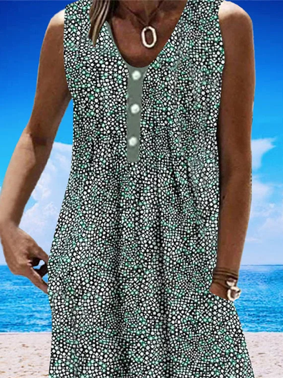 Women Half Sleeve V-neck Solid Color Dress