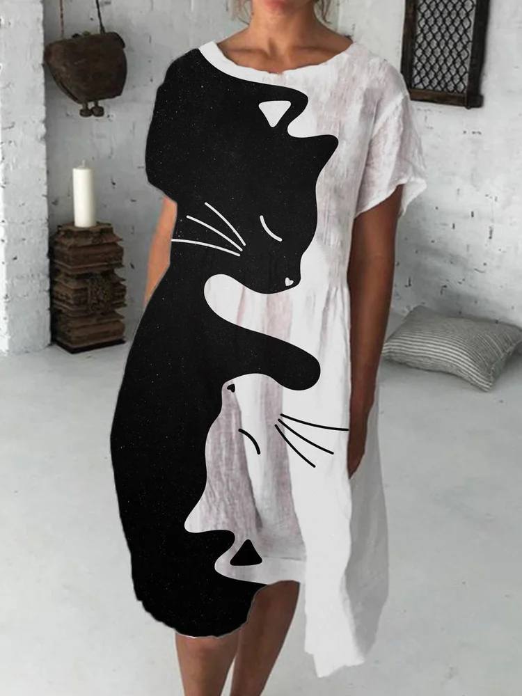 Lovely Cats Contrast Color Art Midi Dress