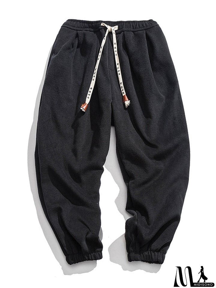 MidiSono - Men's Casual Loose Plush Thermal Drawstring Pants For Winter