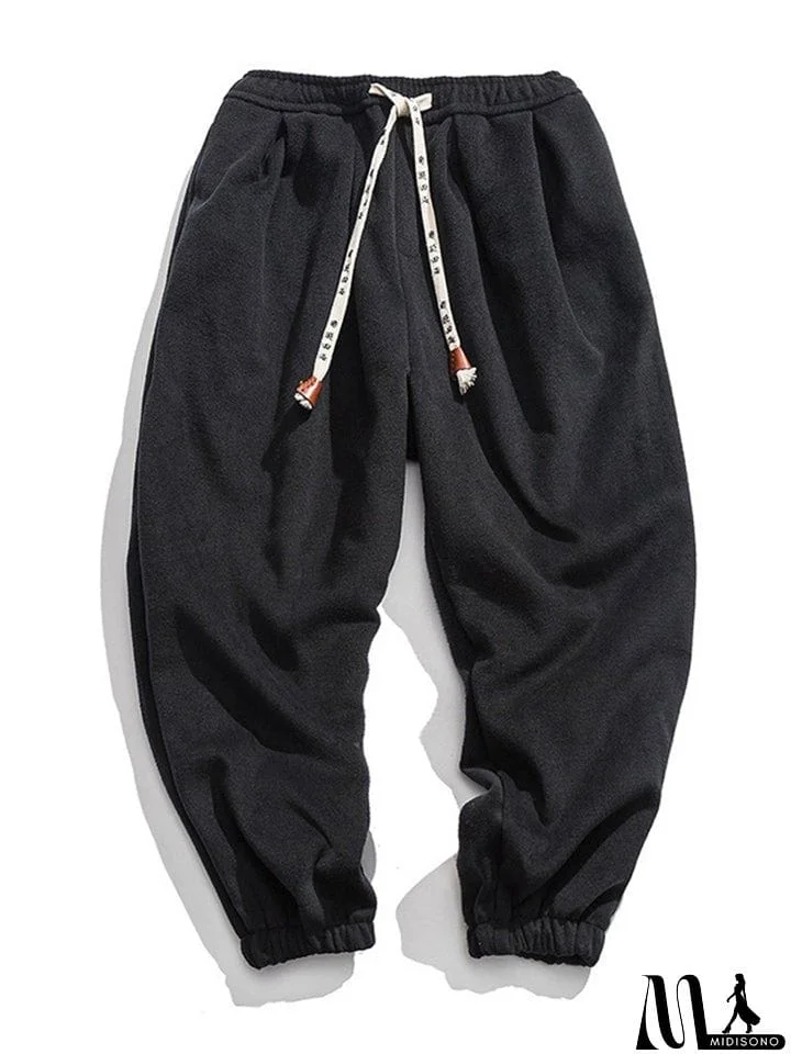 MidiSono - Men's Casual Loose Plush Thermal Drawstring Pants For Winter