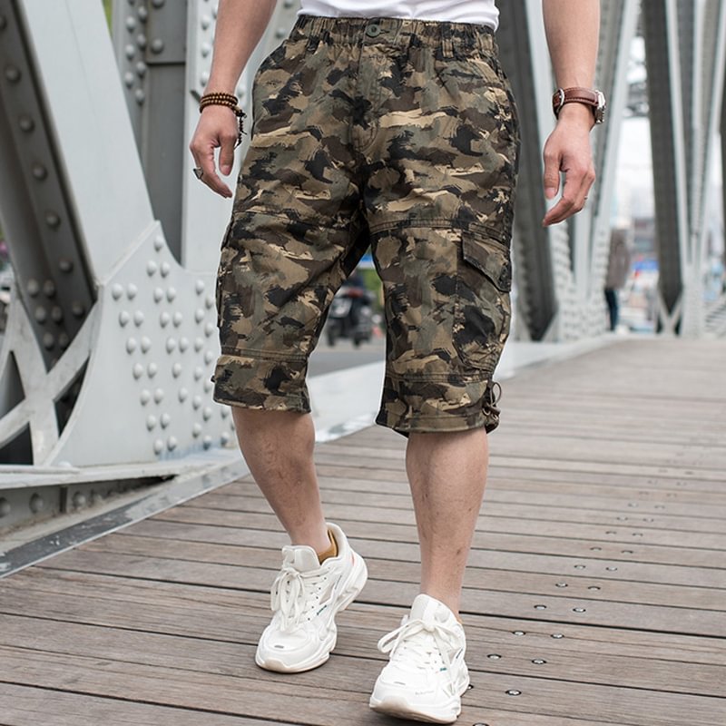 Men's Multi-pocket Plus Fat Large Size Cotton Camouflage Cropped Pants