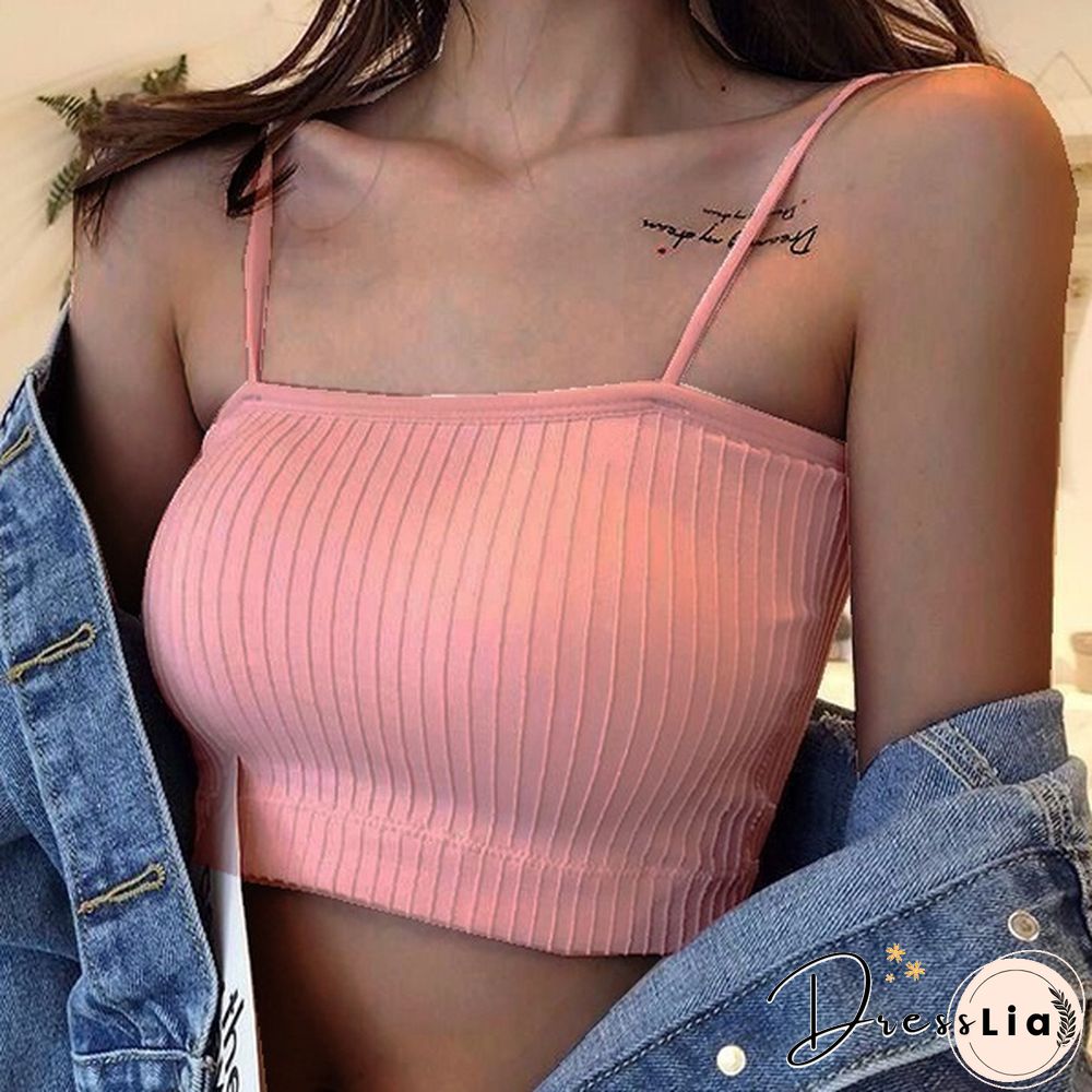 Fashion Womens Sleeveless Striped Bra Padded Tank Tops Spaghetti strap bralette crop top