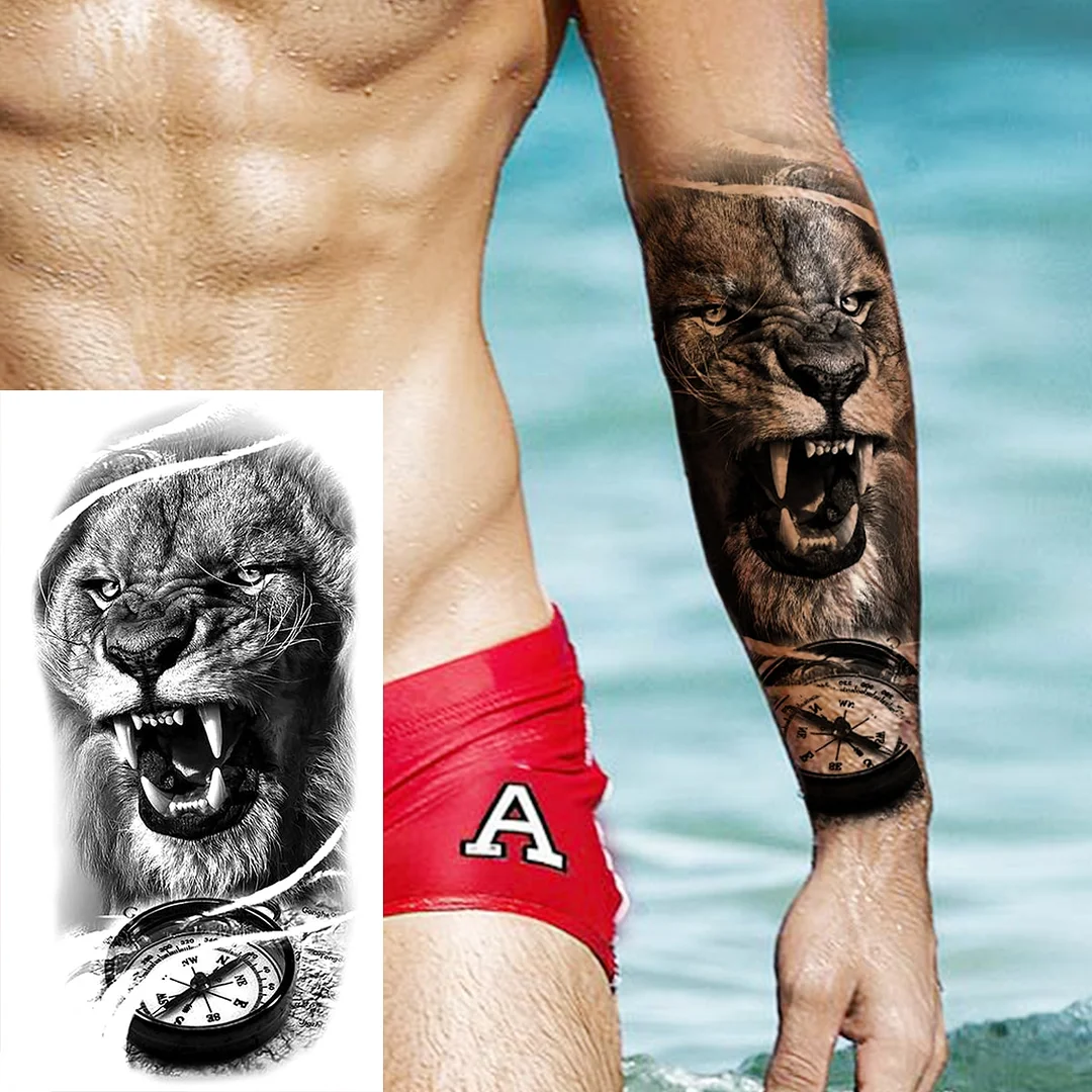 Sdrawing Realistic Black Devil Temporary Tattoos For Men Adult Tiger Pirate Skeleton Vampire Fake Tattoo Forearm Scary Tatoo Joker