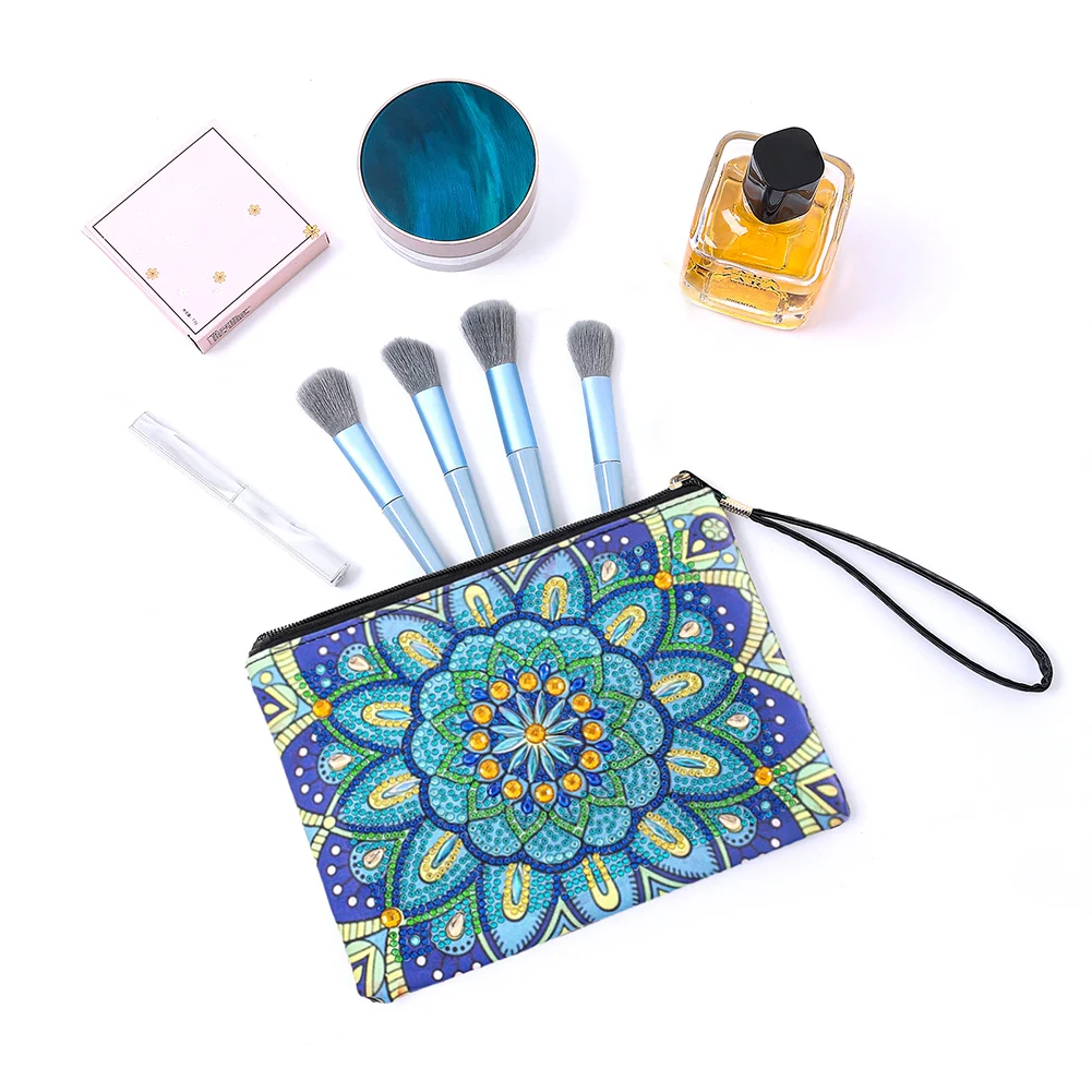DIY Mandala Diamond Art Cosmetic Bag Flowers Single Sided PU Women Clutch