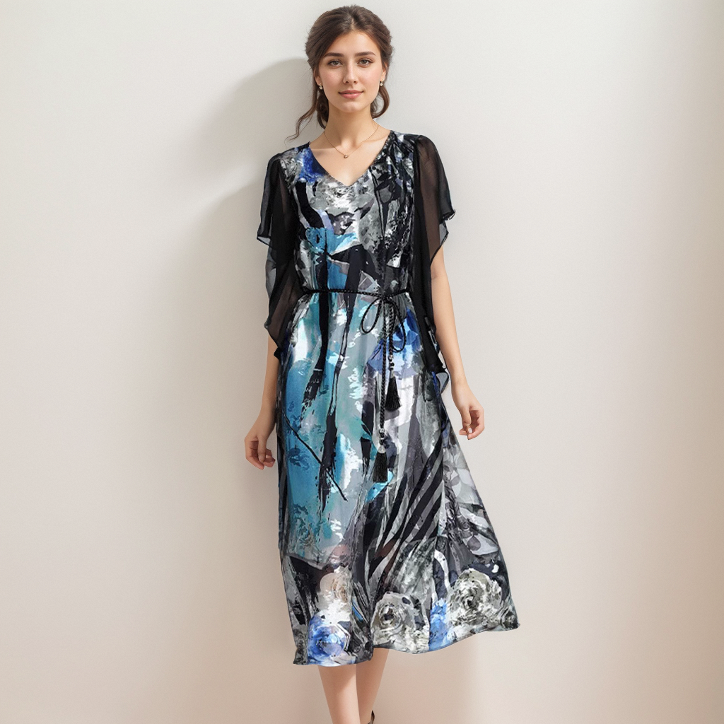 Silk Dress Printing High-end Temperament Long REAL SILK LIFE