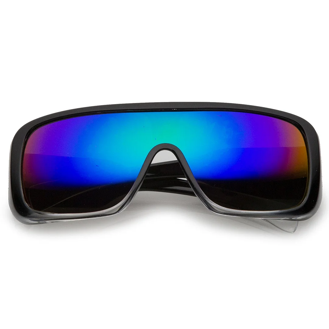 Men's Oversize Goggle Flat Top Mirror Mono Lens Shield glasses 60mm