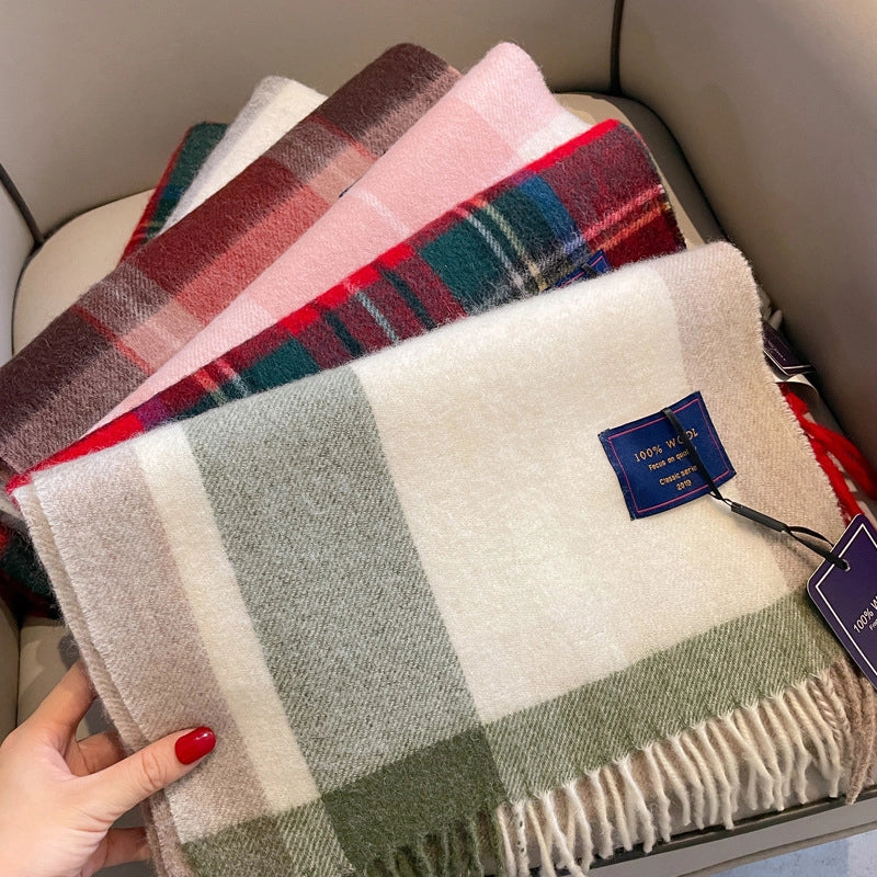 100% Wool Scarf Men’s Winter Cashmere New Red Gift Box Packaging Gray Men’s Plaid Scarf