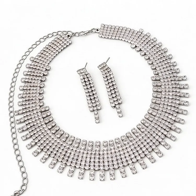 Women's Statement Jewelry Set Linear Earrings and Matching Necklace
