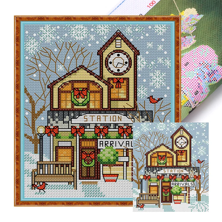 Joy Sunday Christmas Cabin - Printed Cross Stitch 14CT 15*17CM