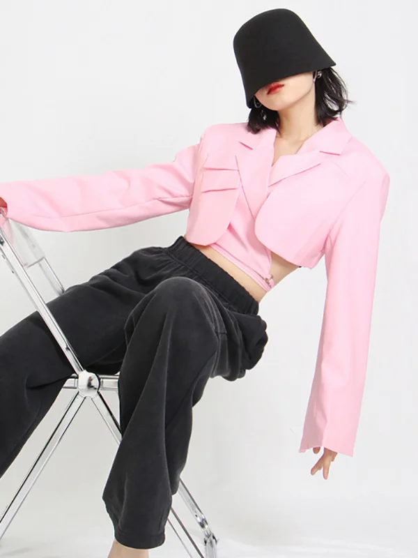 Women's lapel cross-strap short jacket Flusfy
