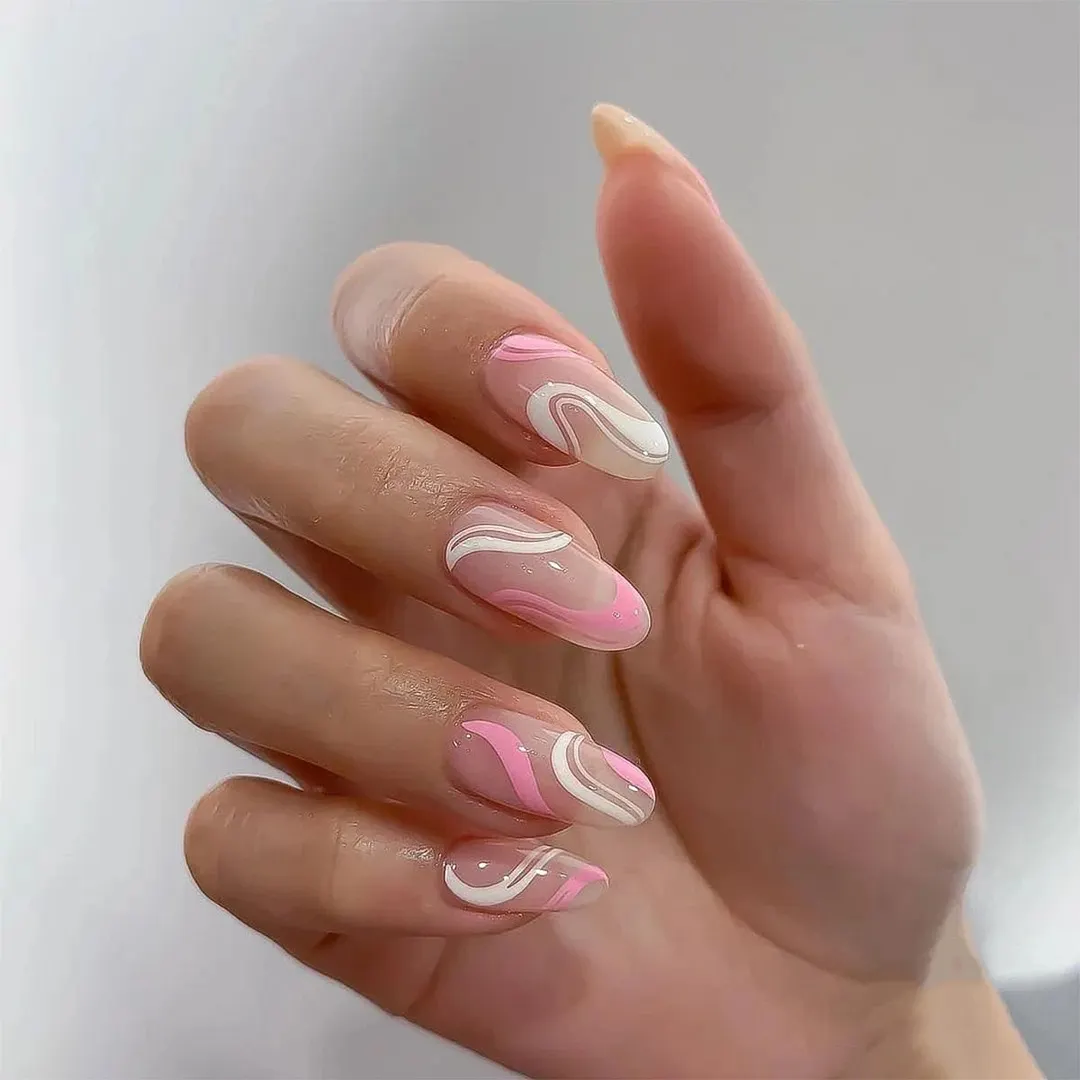24pcs Pink Butterfly Pattern Fake Nails Full cover Fake Nails Glue DIY Manicure Nail Art Tools-Nail Inspo