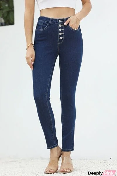 High Waist Button-Fly Slim Jeans