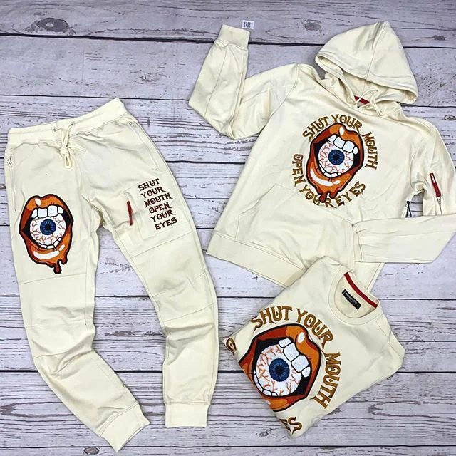 Shut your mouth open your eyes hoodie&sweatpant 2-piece set