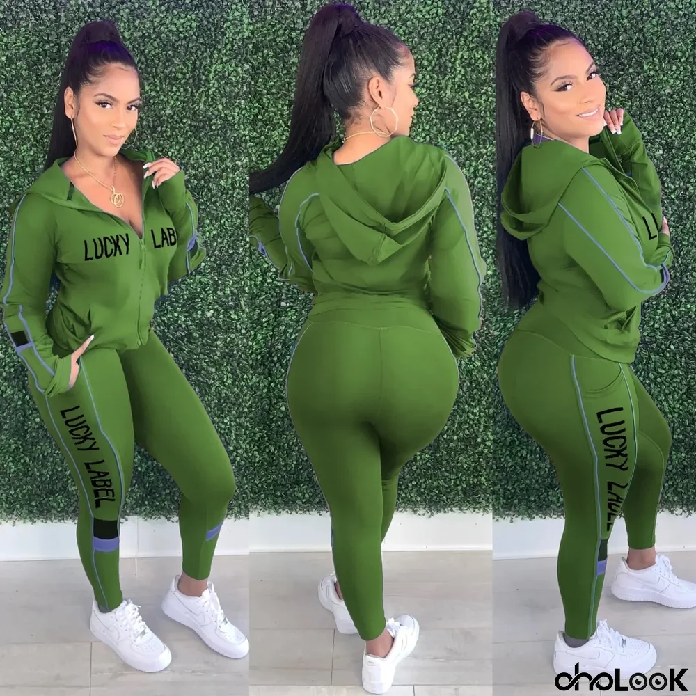 Autumn Print Letter Zip Up Hoody Tracksuit