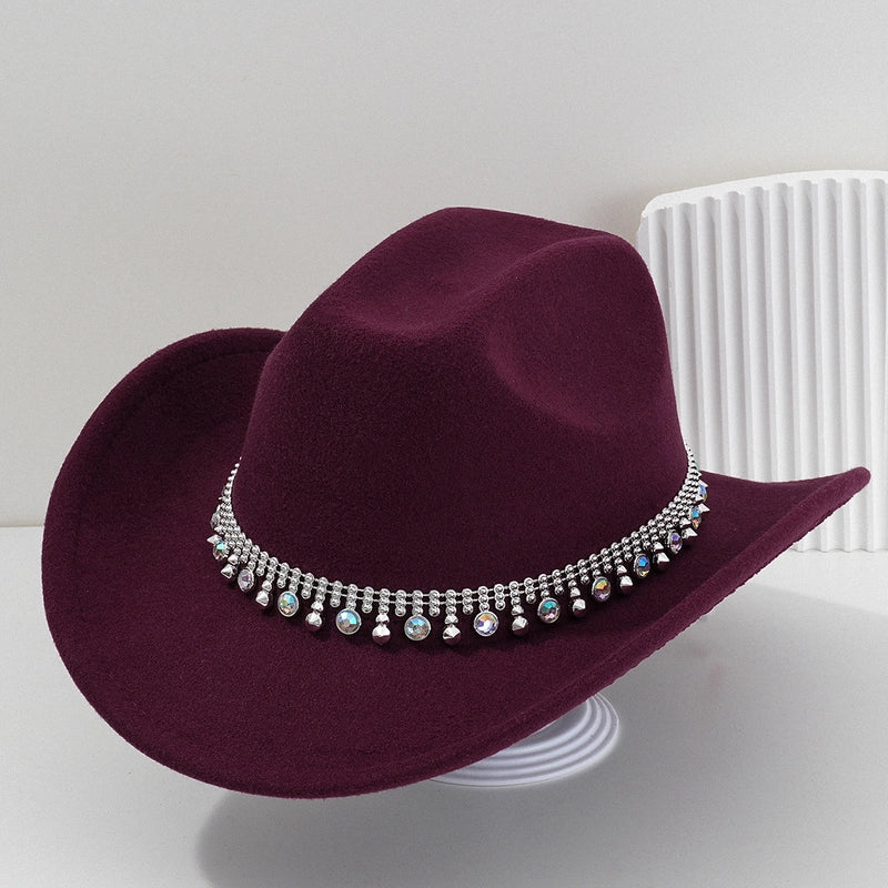 Men’s And Women’s Neutral Style Cowboy Hat Party Hat Colorful Round Gemstone Exquisite Belt Festival Performance