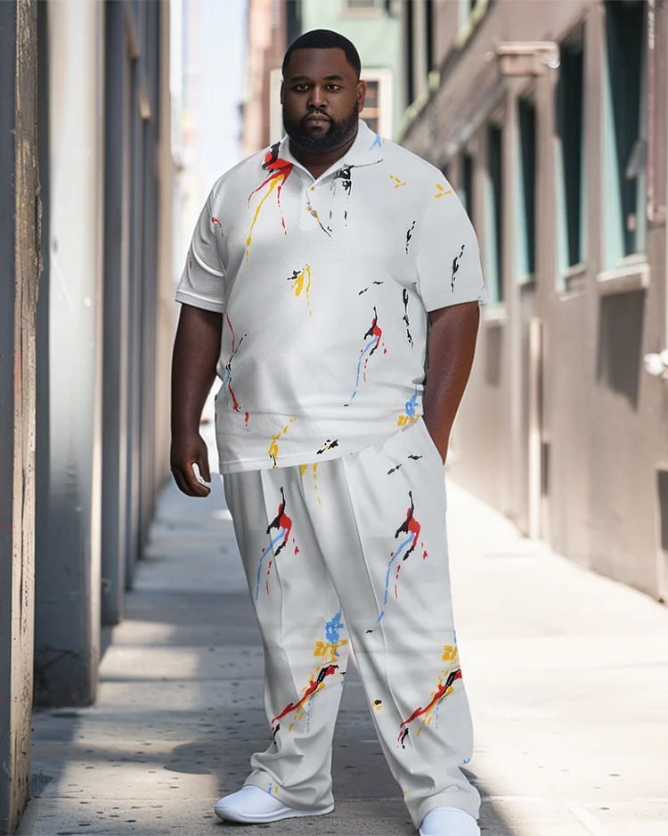 Men's Plus Size Simple Paint Graffiti Polo Shirt Trousers Suit