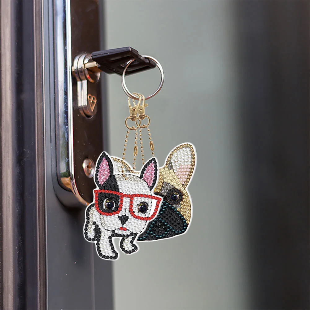 5pcs Diamond Painting Keyring Kits DIY Dog Keychain Bag Pendant(Double Sided)