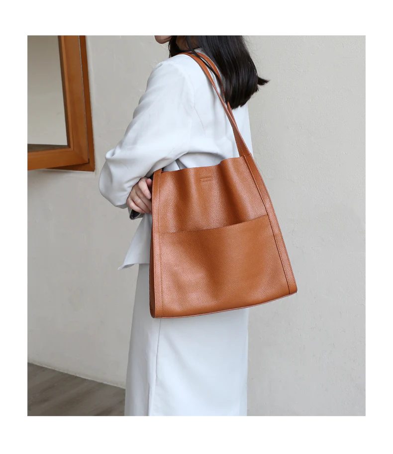 Solid color simple genuine leather shoulder bag – fishyoyo.com