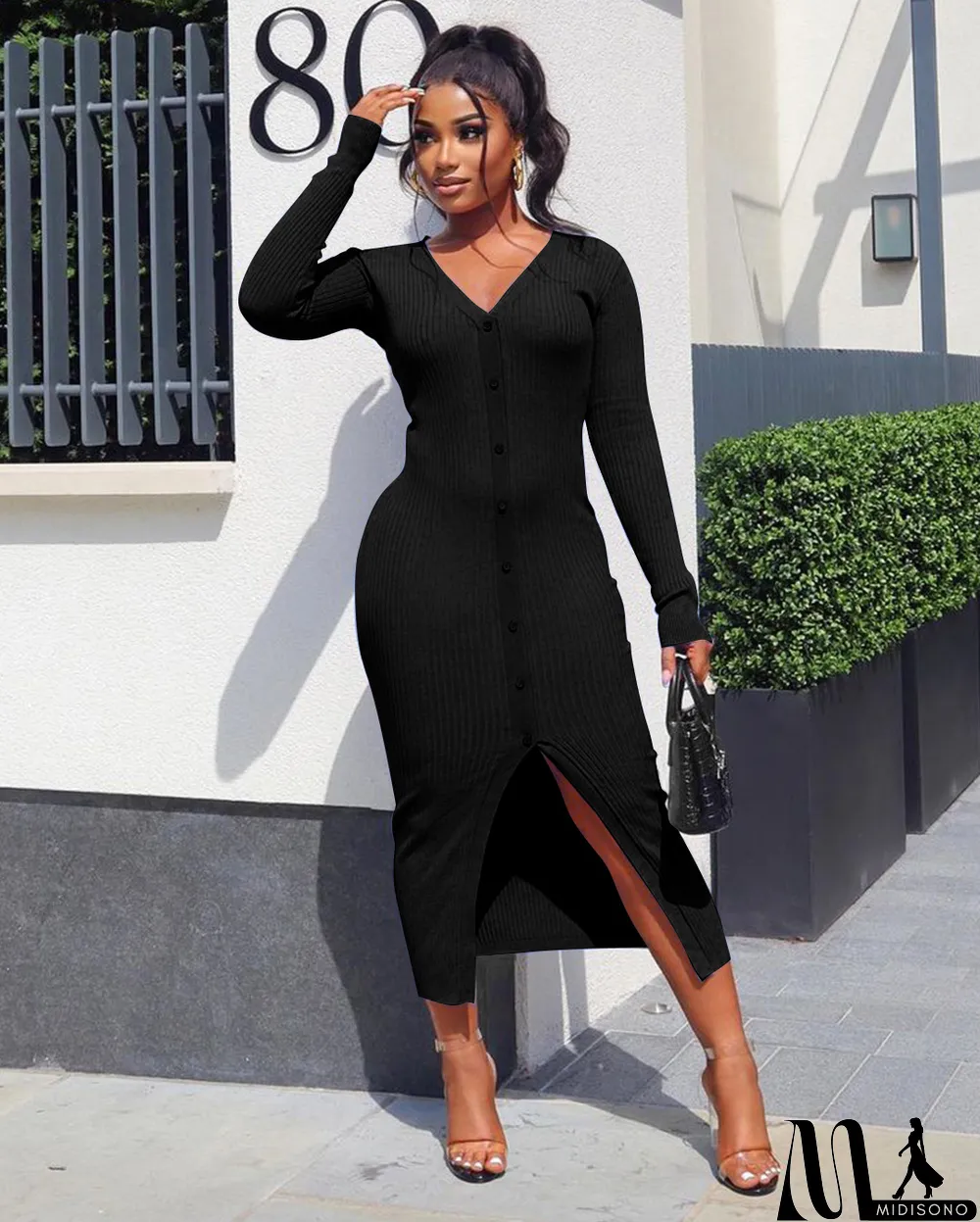MidiSono - Autumn And Winter Models Thread Slits Slim Sexy Dress