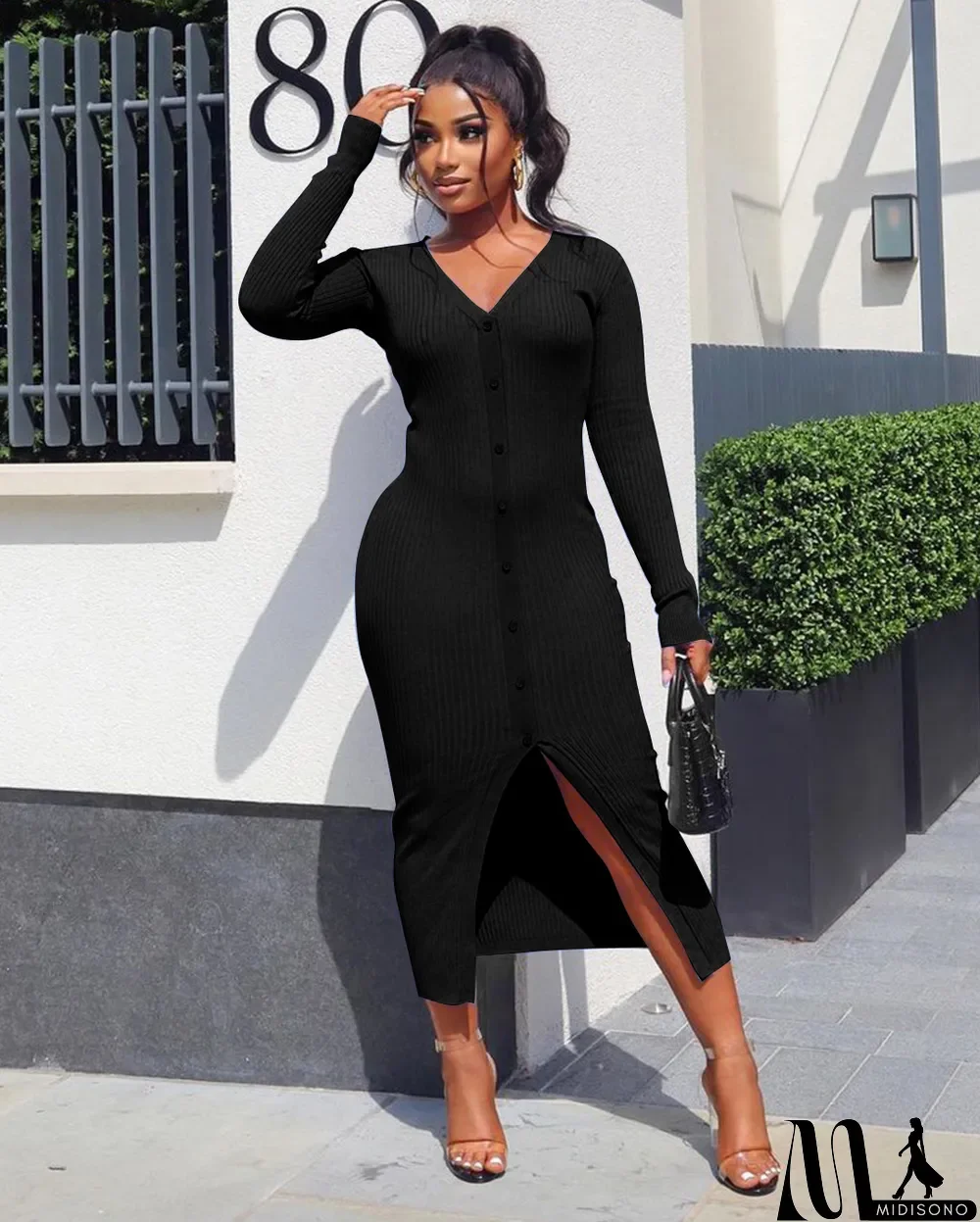 MidiSono - Autumn And Winter Models Thread Slits Slim Sexy Dress
