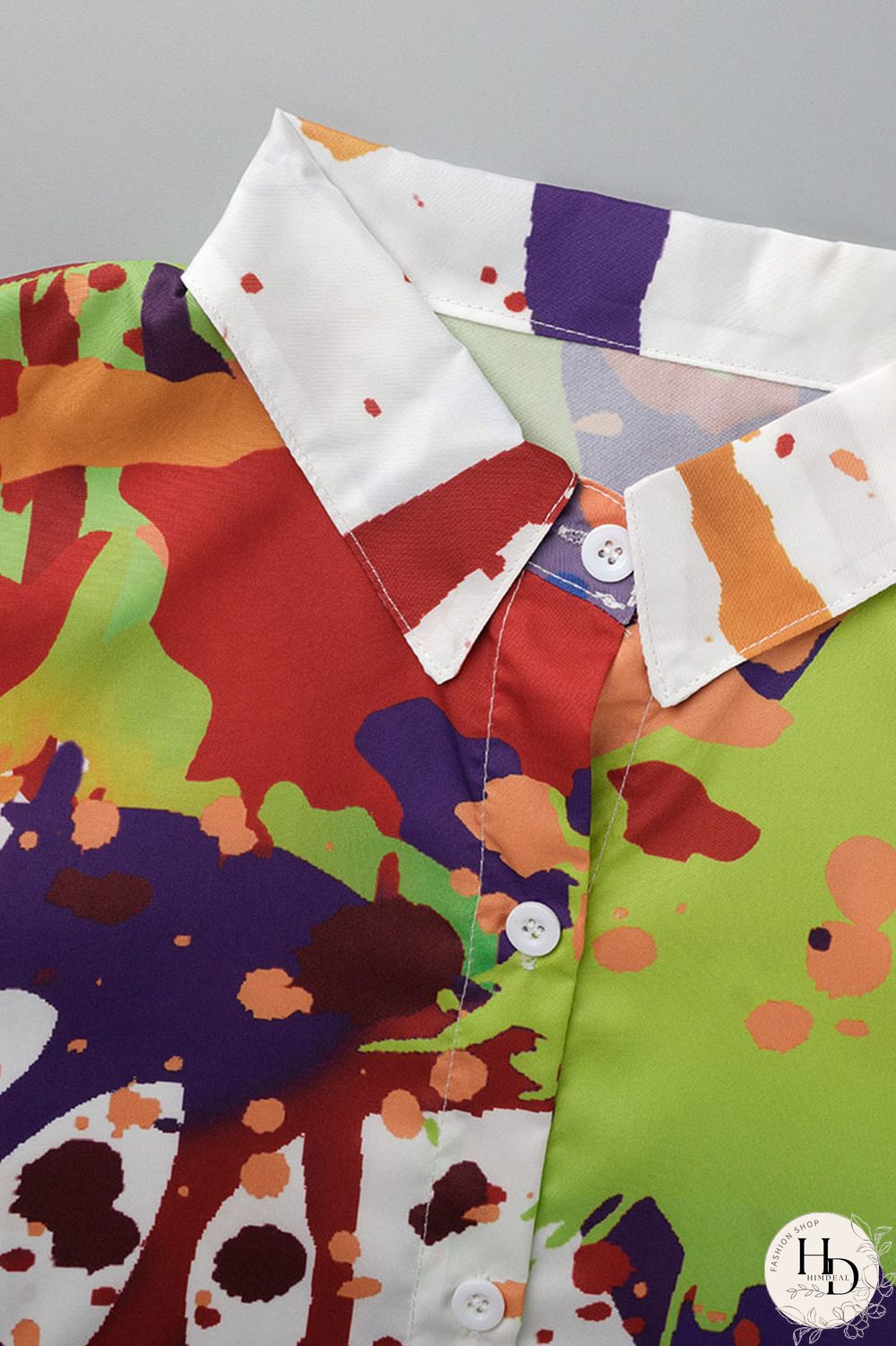 Black Pink Casual Print Patchwork Slit Turndown Collar Tops