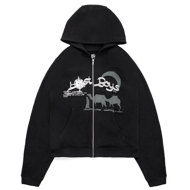 Hip Hop Hoodie Punk Sports Jacket Gothic Zipper Pullover Y2k Harajuku Jacket