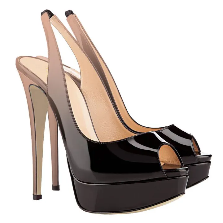 150mm Slingback Sandals Platforms Sky High Party Gradient Color Nude Black Pumps-vocosishoes