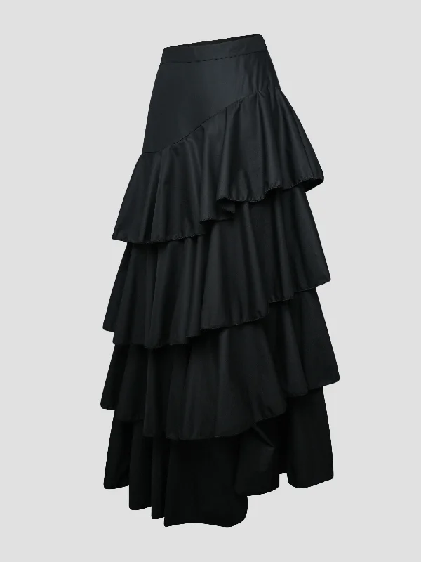 Stylish A-Line High Waisted Falbala Skirts Bottoms | Solid Color