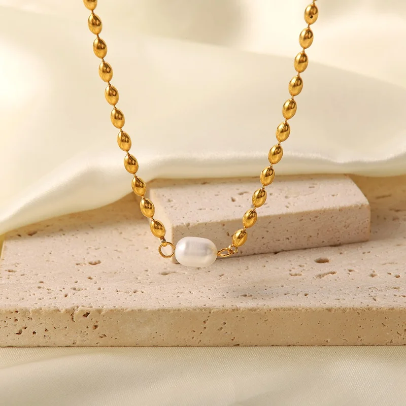 Freshwater Pearl Oval Golden Peas Bracelet & Necklace