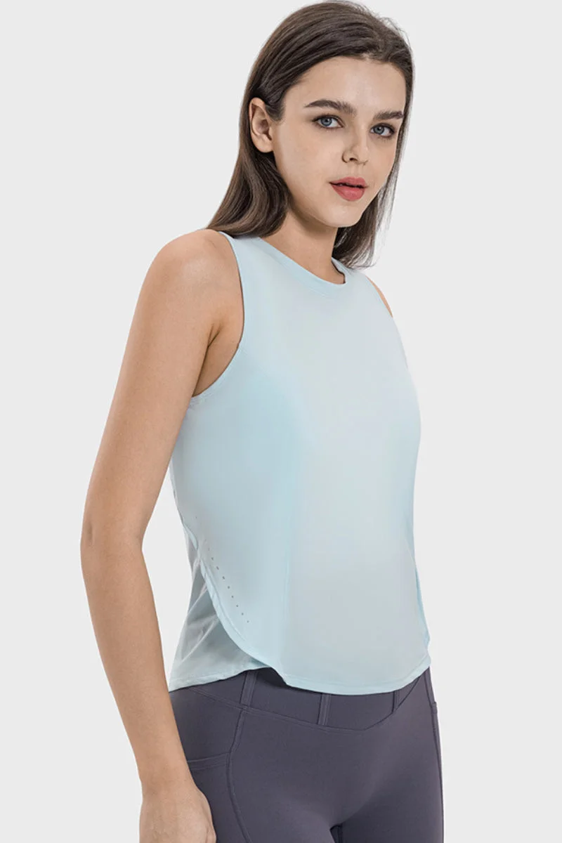 Solid Color Quick-drying Scoop Neck Loose Mesh Yoga Top