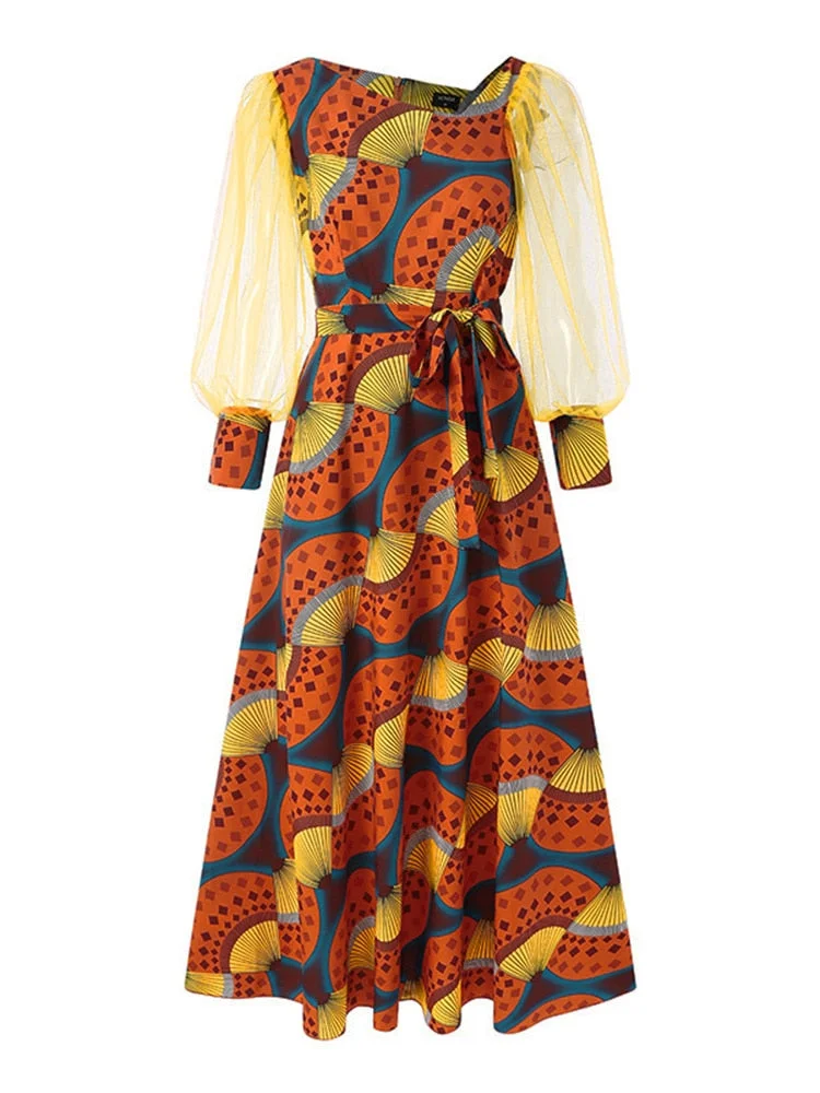 Long Dress 2022 VONDA Summer Women Vintage Printed Puff Sleeve Sundress Ladies Pleated A-Line Baggy Long Maxi Vestido Oversized