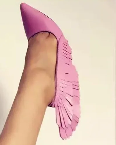 Pink Fringe Pointy Toe Stiletto Heel Party Pumps Vdcoo