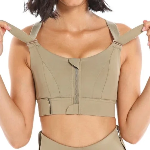pornhint Pornhint Women Sports Bras Tights Crop Top Yoga Vest Front Zipper Plus Size Adjustable Strap Shockproof Gym Fitness Athletic Brassiere