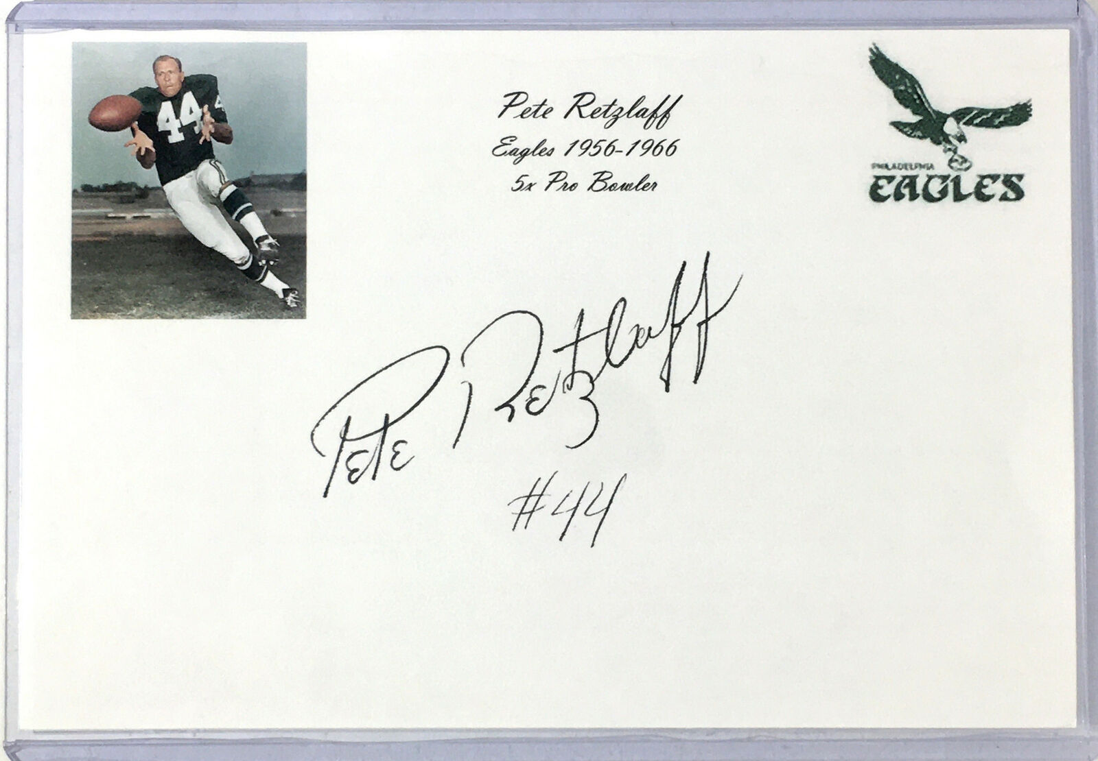 Pete Retzlaff Signed 4x6 Index Card Cut CIC Philadelphia Eagles Autograph Auto