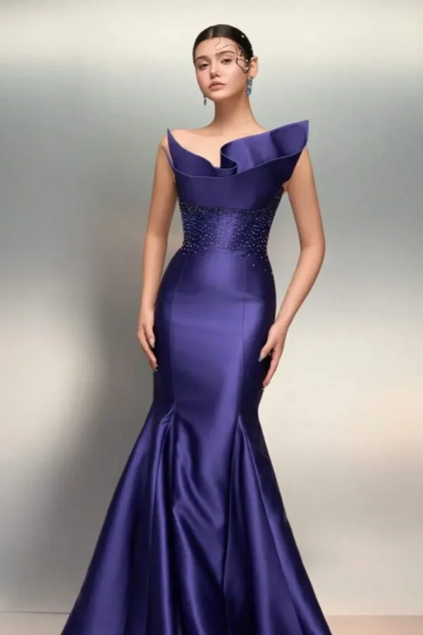 Miabel Charming Regency Satin Beaded Sleeveless Strapless Mermaid Prom Dress    