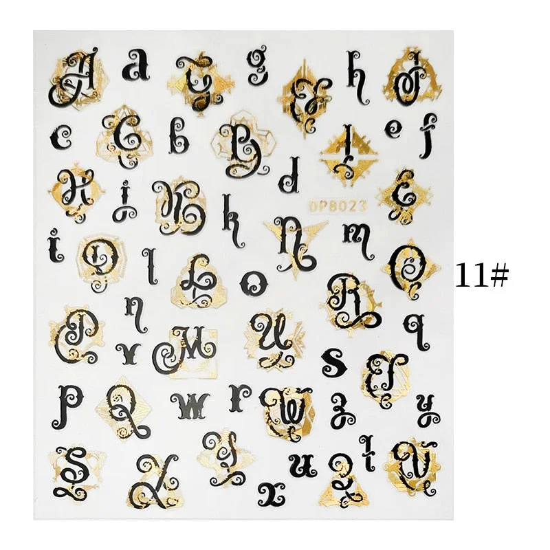 1 Sheet Bronzing Abstract Color Block 3D Nail Sticker Art Letters Design Transfer Sliders Paper DIY Manicuring Wraps