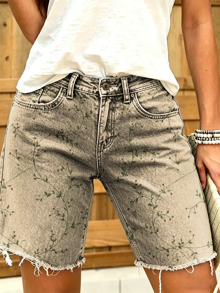 Women's Vintage Floral Print Denim Shorts
