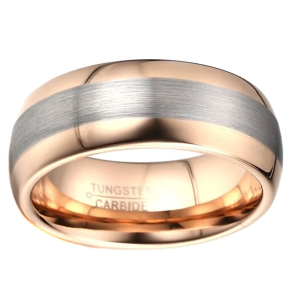 8MM Rose Gold Tungsten Ring Silver Brushed Wedding Band